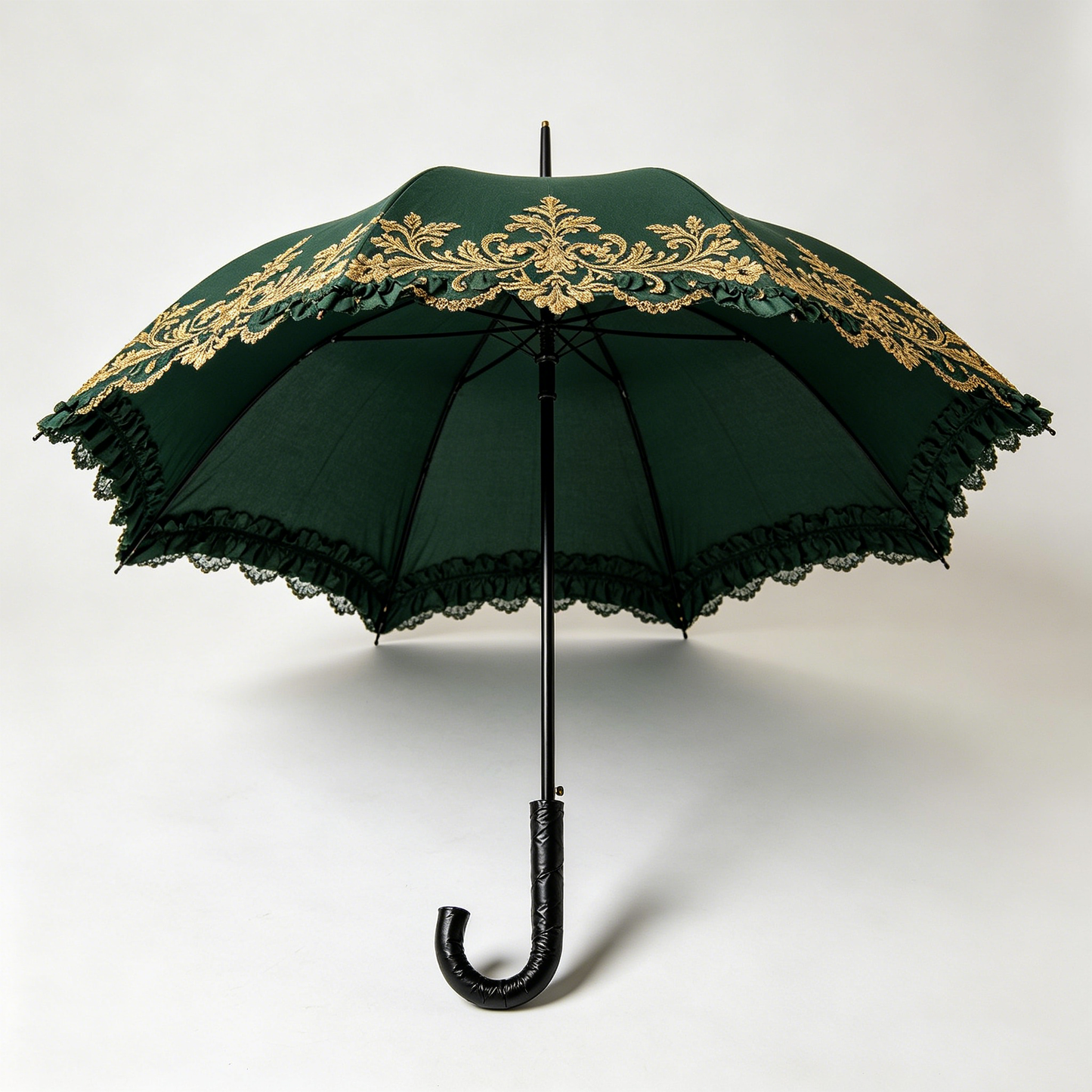 Forest Green Gold Embroidery Parasol