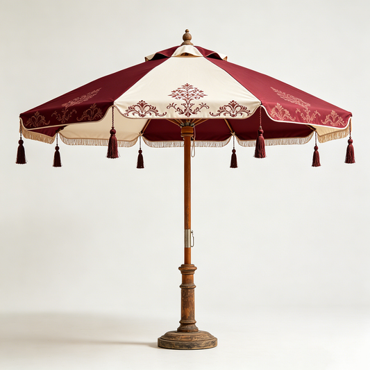 Burgundy Floral Tassel Patio Umbrella