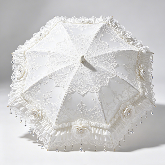 White Bridal Crystal Parasol