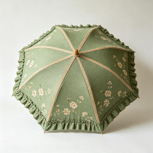 Sage Green Floral Linen Parasol