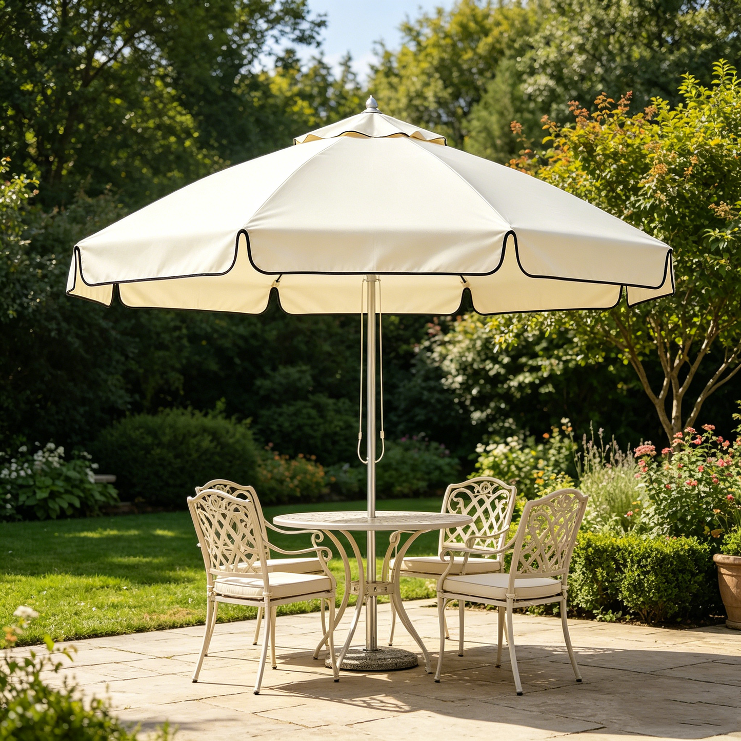 White Black Trim Patio Umbrella