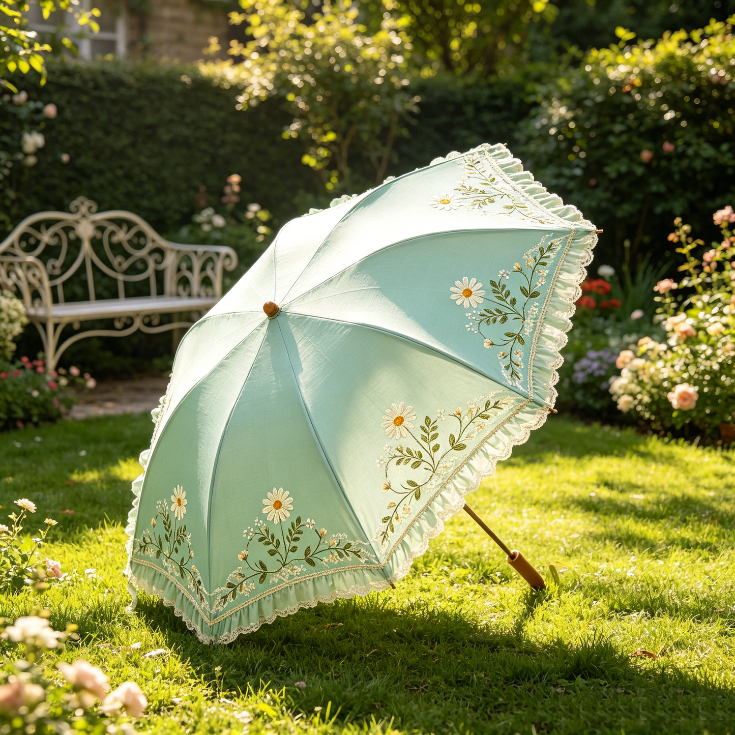 Mint Daisy Lace Parasol