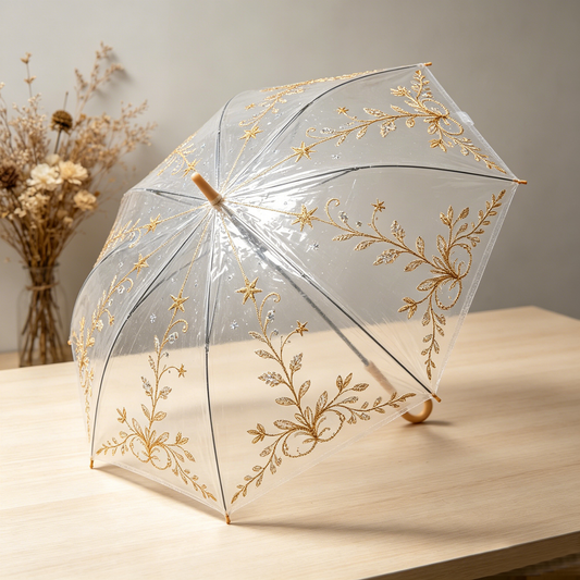 Golden Star Embroidery Umbrella