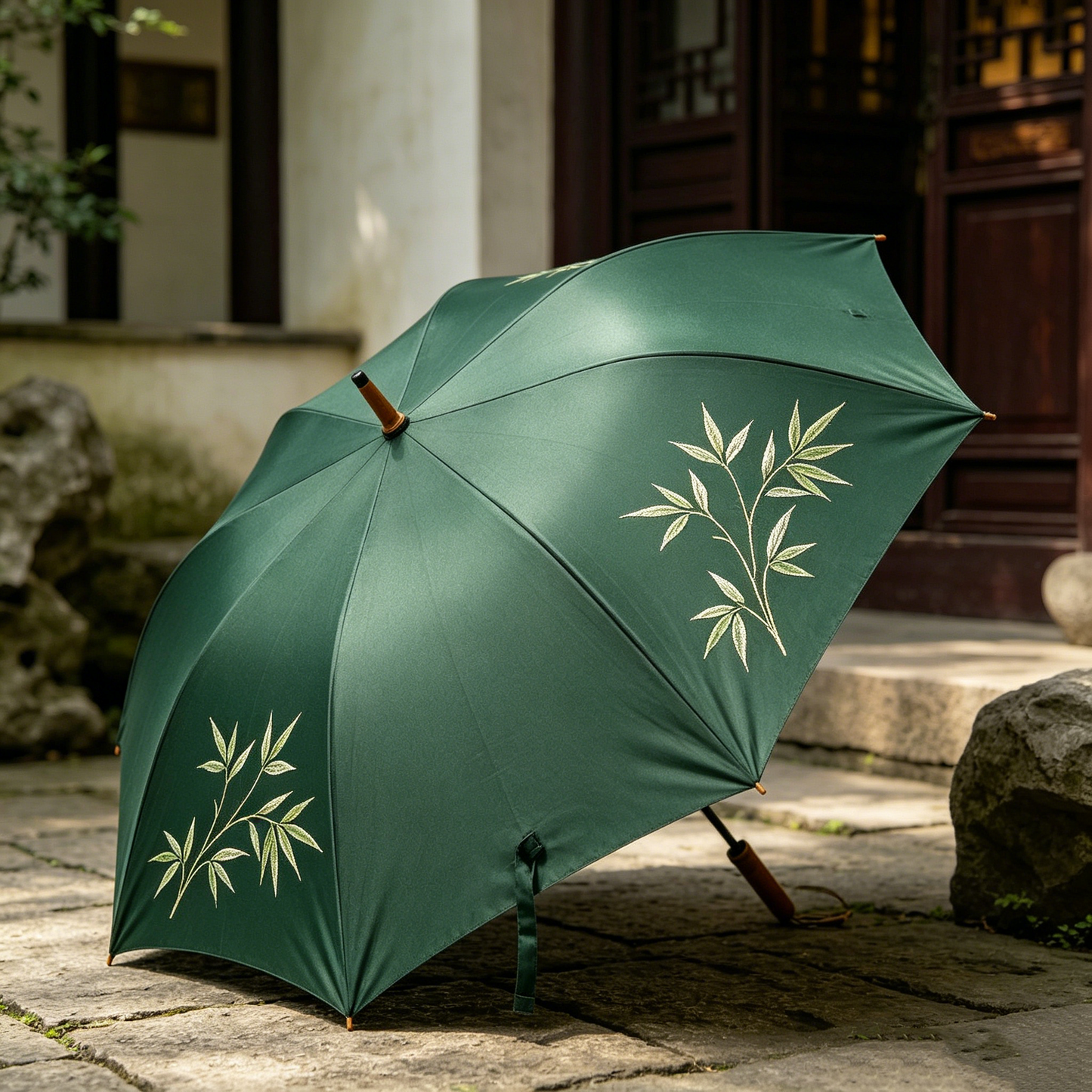 Green Bamboo Embroidery Umbrella