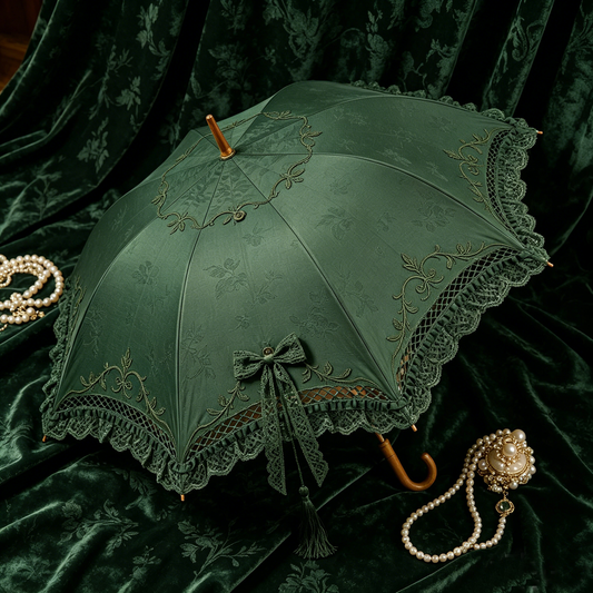 Dark Green Victorian Lace Parasol