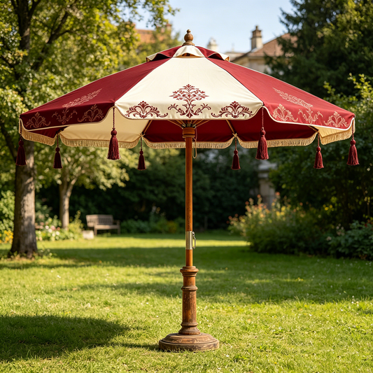 Burgundy Floral Tassel Patio Umbrella