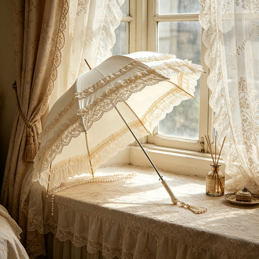 Ivory Lace Ruffle Parasol