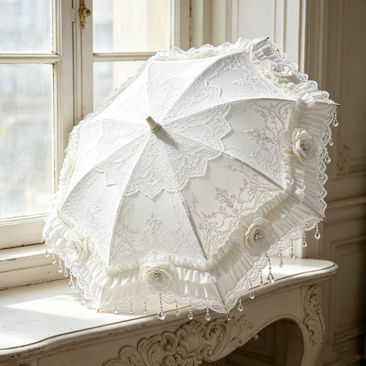 White Bridal Crystal Parasol