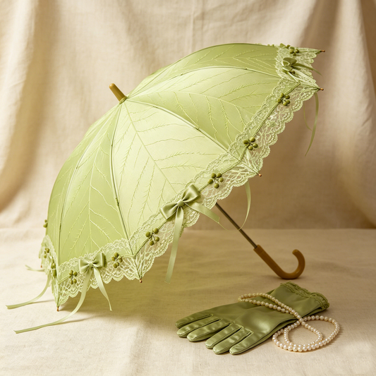 Lime Green Leaf Embroidery Parasol