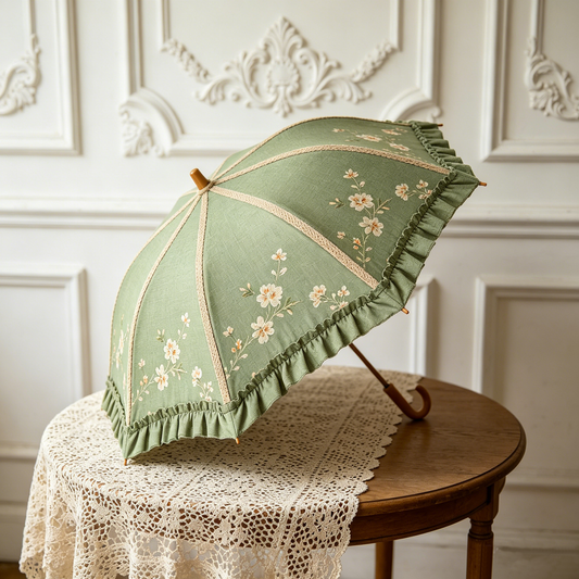 Sage Green Floral Linen Parasol