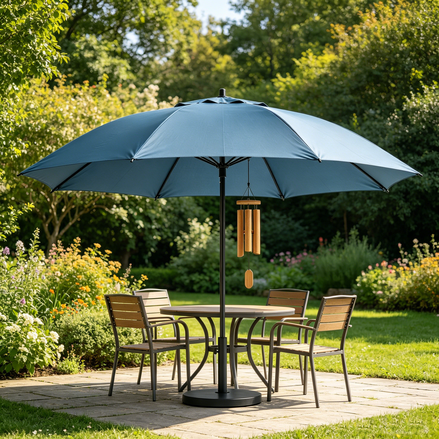 Dusty Blue Wind Chime Patio Umbrella
