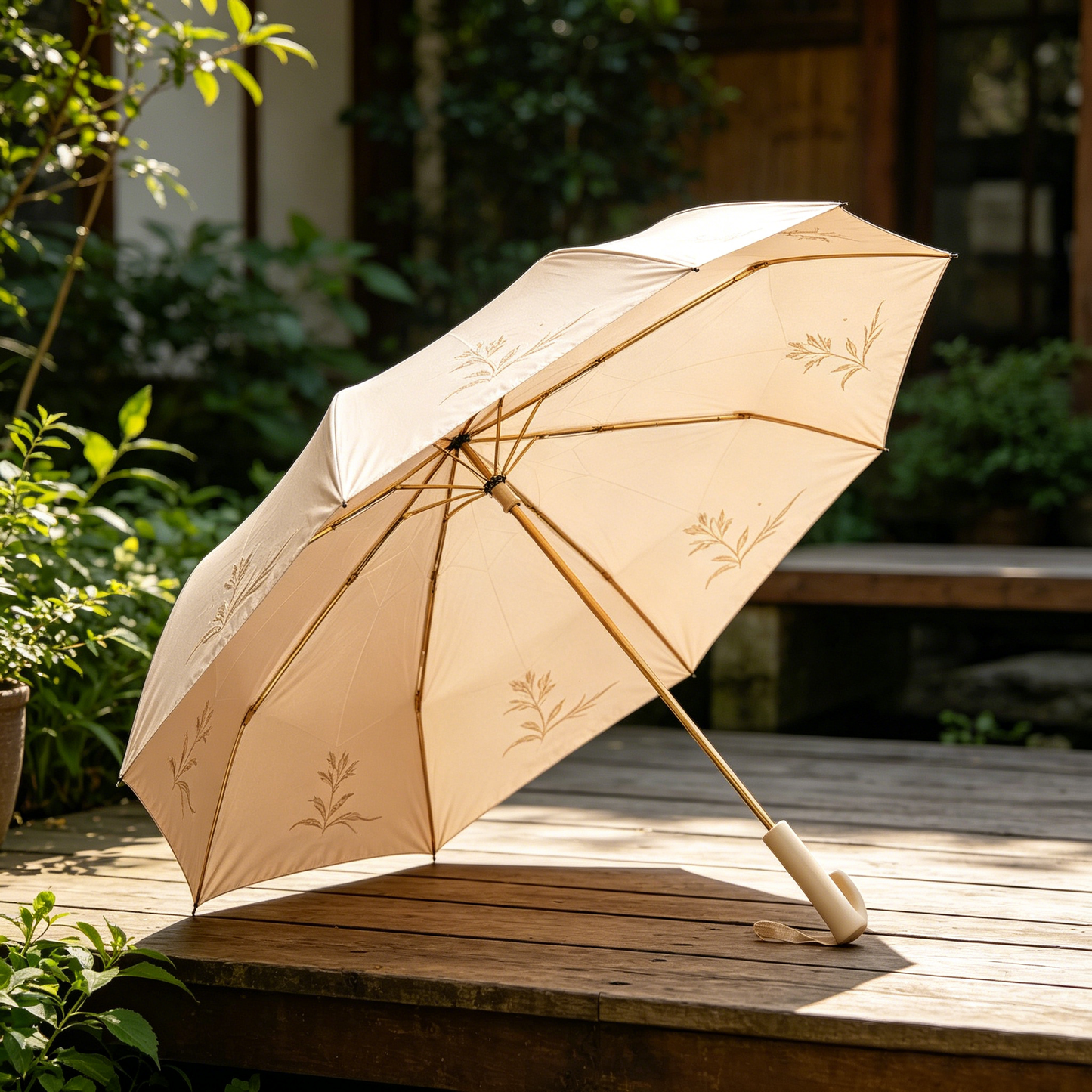 Beige Botanical Umbrella