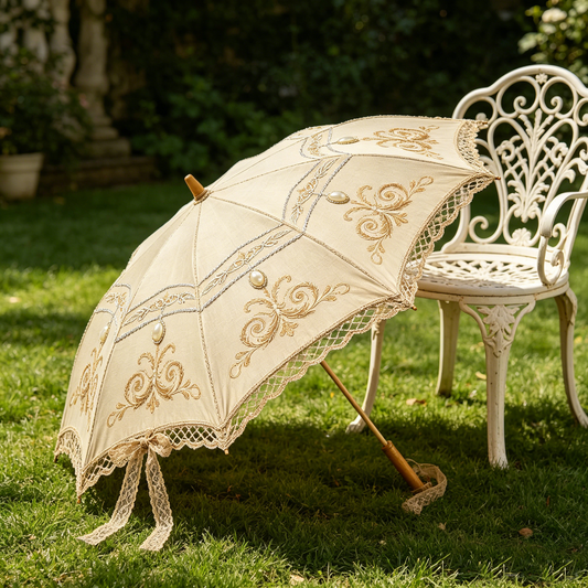 Beige Linen Pearl Parasol