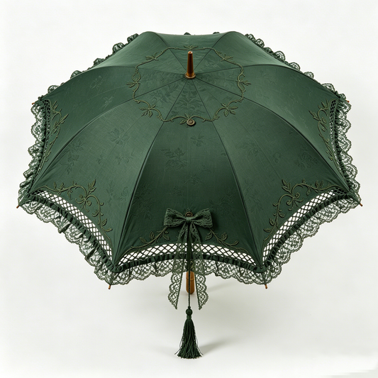 Dark Green Victorian Lace Parasol