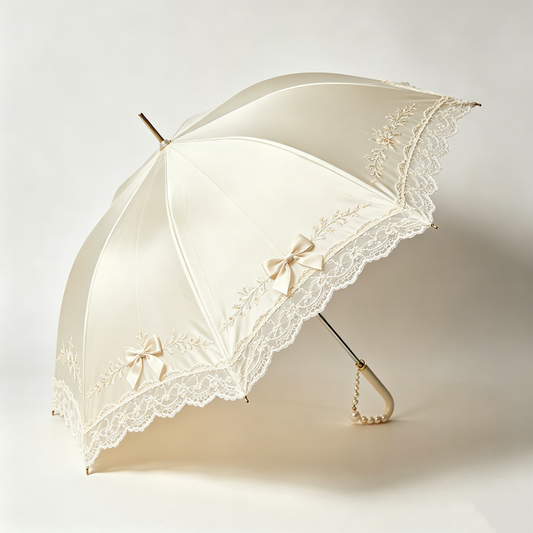 Ivory Satin Bow Parasol