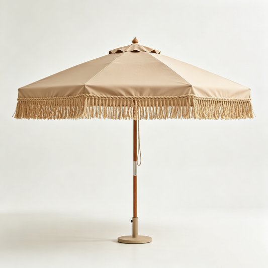 Beige Jute Fringe Patio Umbrella