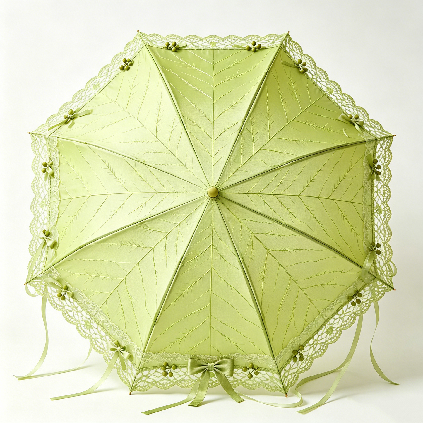 Lime Green Leaf Embroidery Parasol