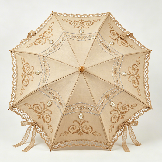 Beige Linen Pearl Parasol